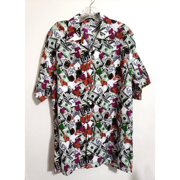 Ferugini Button Up Shirt Casino, Poker, Dice $100 Bills All Over Print  SZ Large - Picture 1 of 12